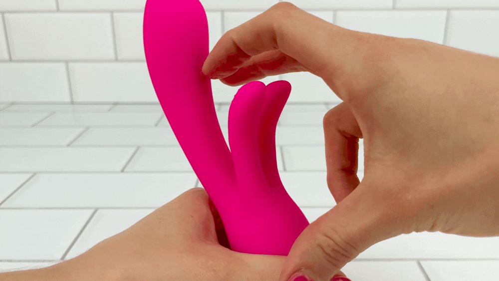 GIF of clitoral prongs from Silicone G-Spot Rabbit being flexed to show flexibility 