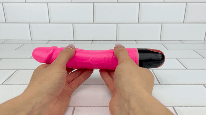 GIF of 9.5 Inch Long Veined Power Dildo shaft being flexed 