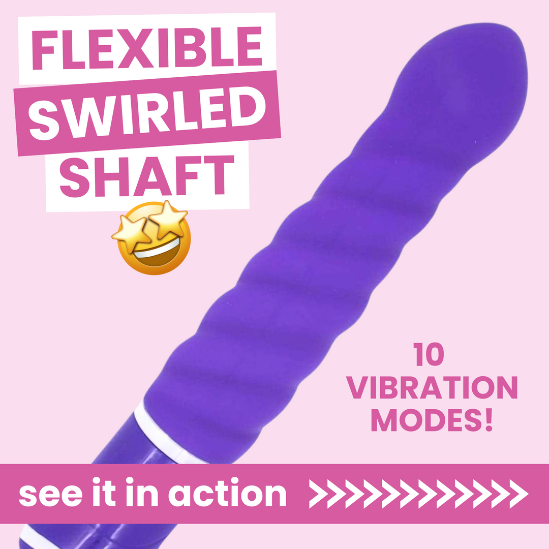 The Swirl Rechargeable Silicone Vibrator. FLEXIBLE SWIRLED SHAFT 10 VIBRATION MODES. see it in action 