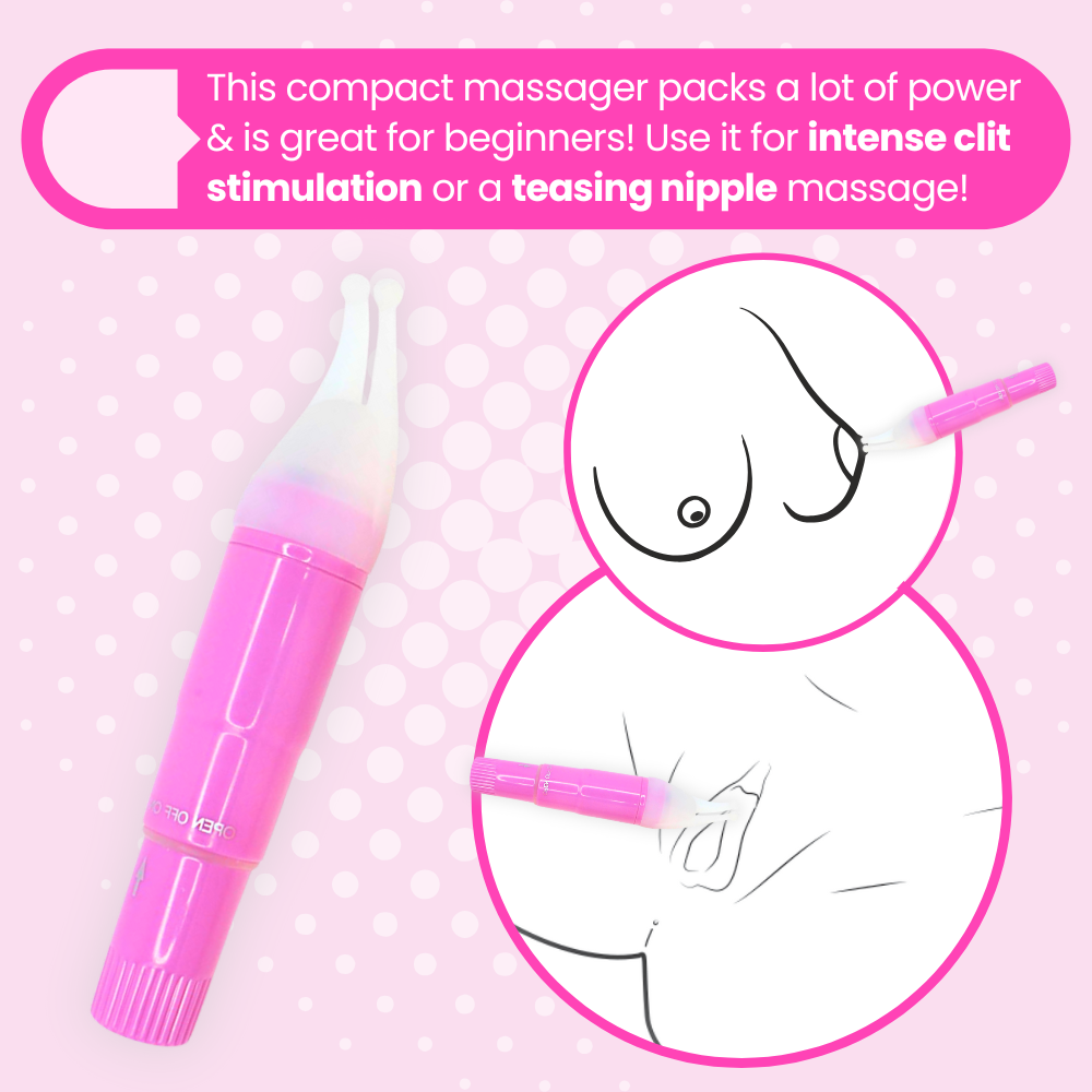This compact massager packs a lot of power
& is great for beginners! Use it for intense clit stimulation or a teasing nipple massage!