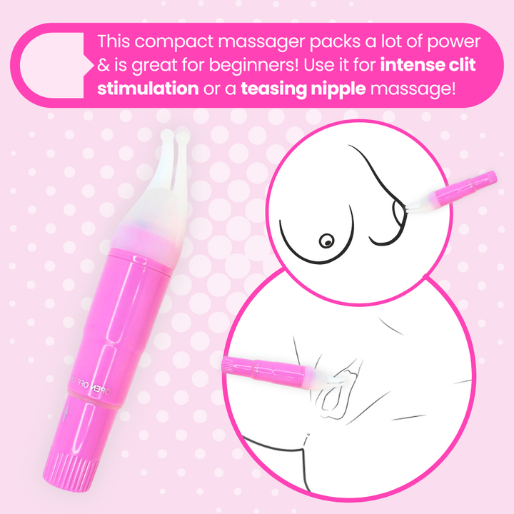 This compact massager packs a lot of power
& is great for beginners! Use it for intense clit stimulation or a teasing nipple massage!