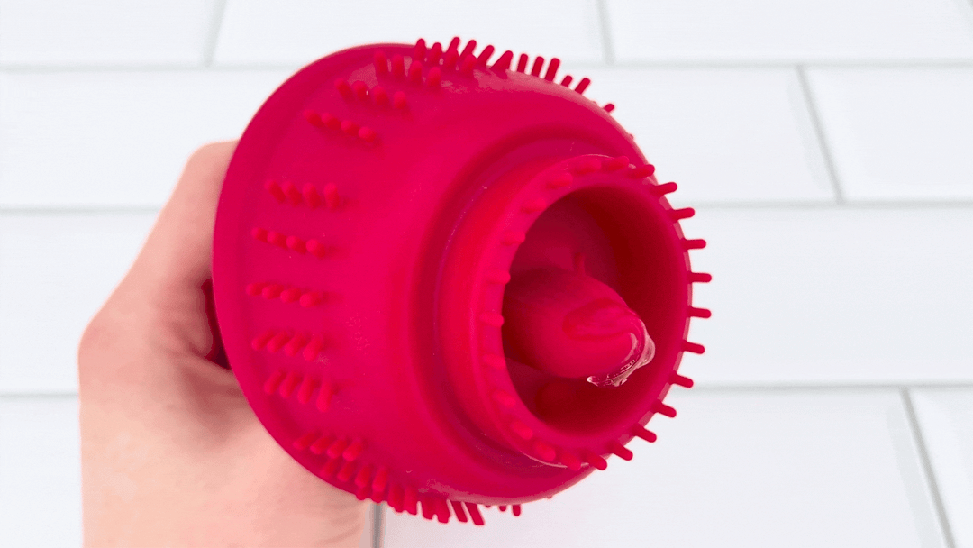 GIF of lube on vibrating tongue from Velour Kiss Clitoral Stimulator 