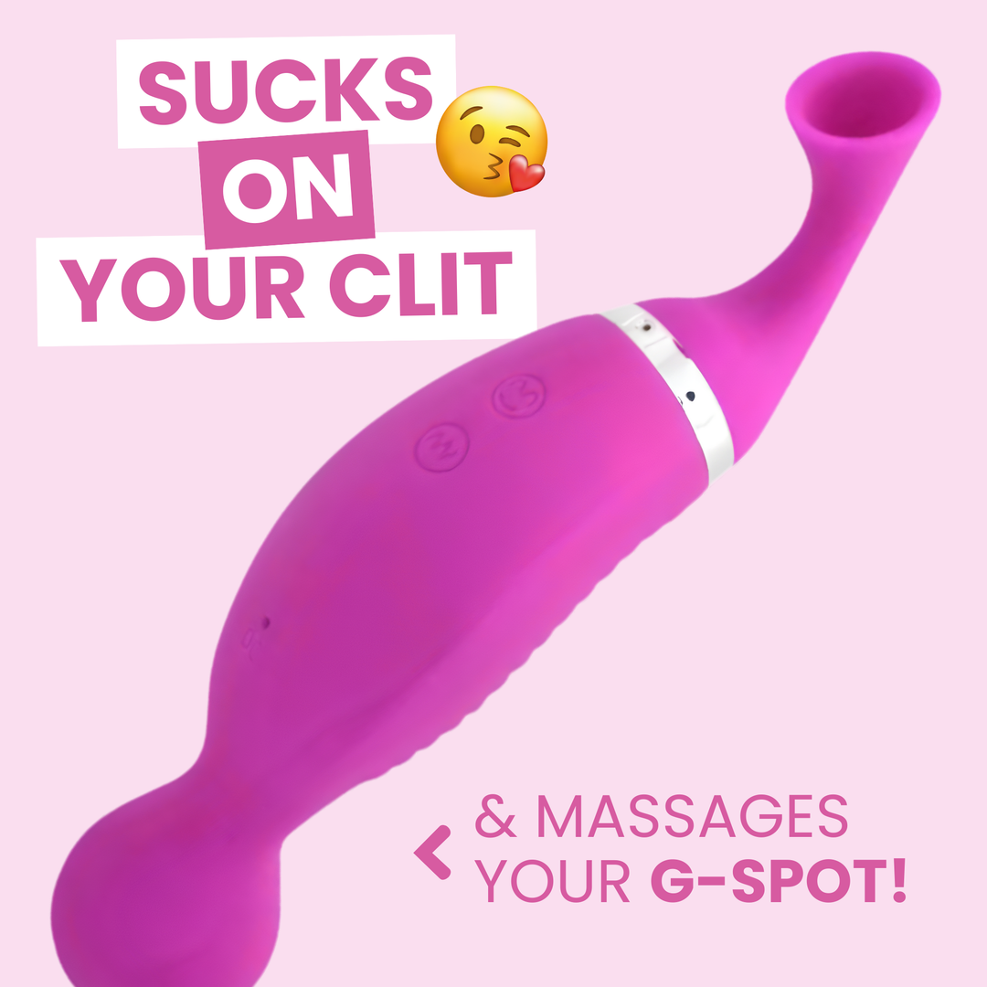 SUCKS ON YOUR CLIT AND MASSAGES YOUR G-SPOT. The Duo Tease Adult toy clit sucker and g-spot vibrator 