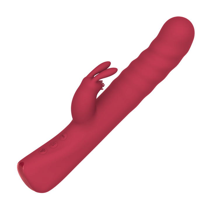 easy to use controls on Ribbed Thrusting Rabbit Vibrator 