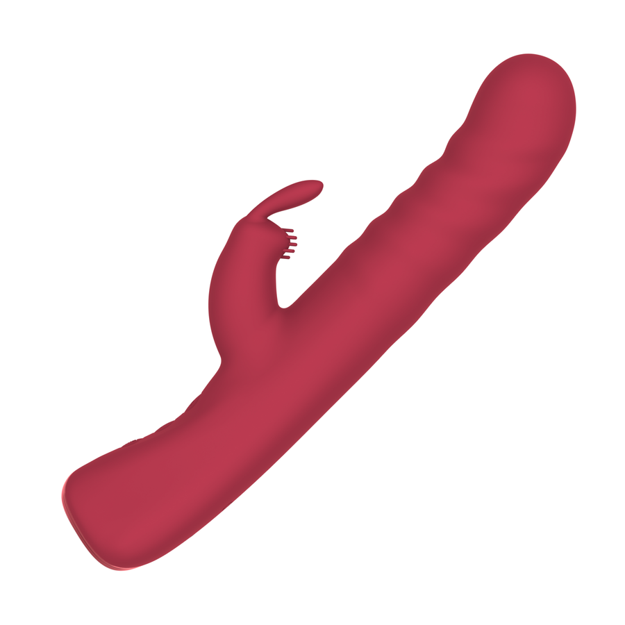 side view of Ribbed Thrusting Rabbit Vibrator silky smooth silicone 