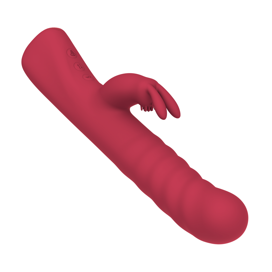 side view of Ribbed Thrusting Rabbit Vibrator flexible bunny 