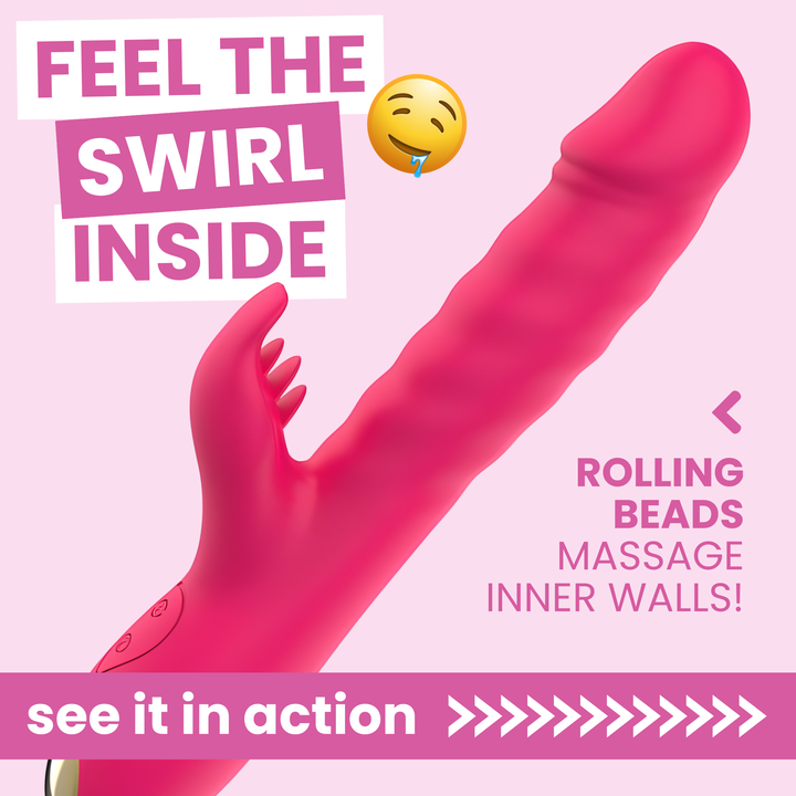 feel the swirl inside rolling beads massage inner walls see it in action Thrusting Spinning Licking Dual Action Vibrator