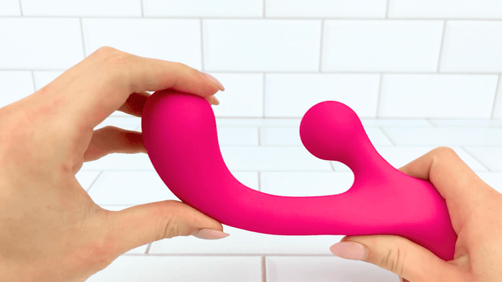 GIF of Dual Action Silicone Rotating Clit and G-Spot Vibrator being bent to show flexibility 