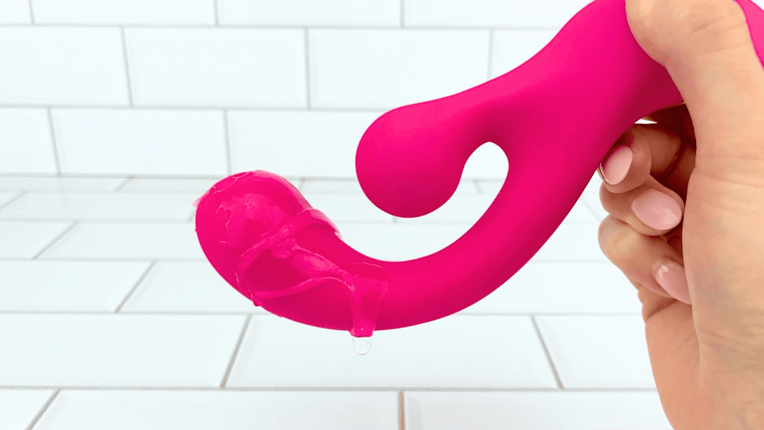 GIF of Dual Action Silicone Rotating Clit and G-Spot Vibrator vibrating on full power 