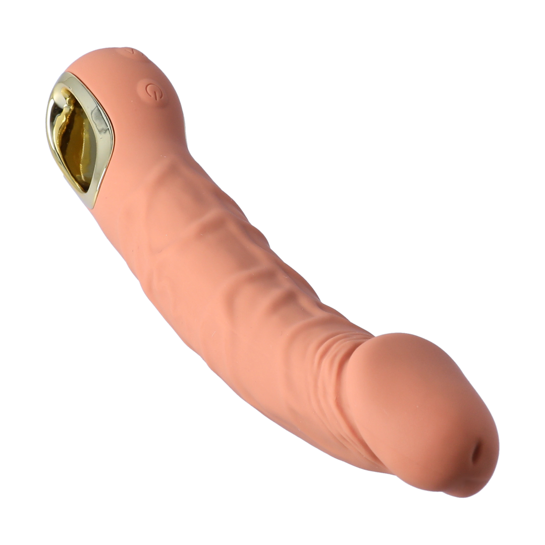 9.5 Inch Veined Vibrating  Silicone Dildo brown view from tip 