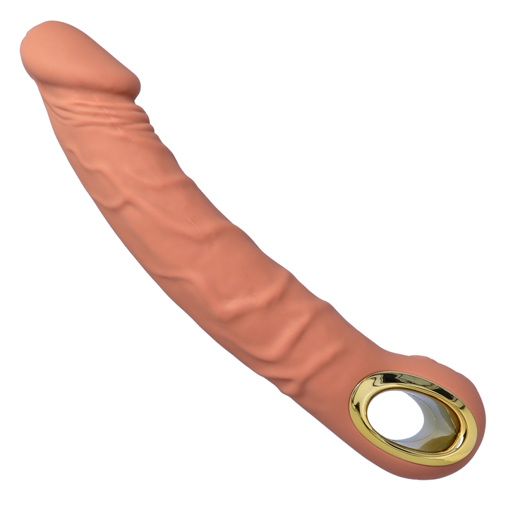 brown 9.5 Inch Veined Vibrating  Silicone Dildo 