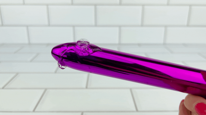 GIF of lube on vibrating tip of 8 Inch Long Deep Penetration Vibrating Dildo with sleeve removed 