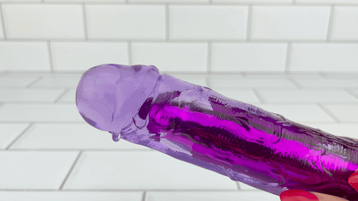 GIF of lube on vibrating tip of 8 Inch Long Deep Penetration Vibrating Dildo 
