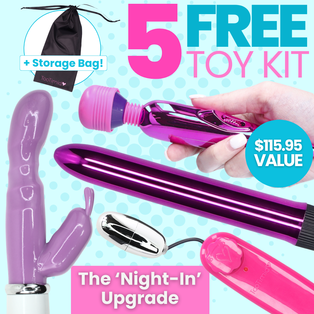 5 free toy kit, the night-in upgrade, $115.95 value, includes 4 vibes and a storage bag