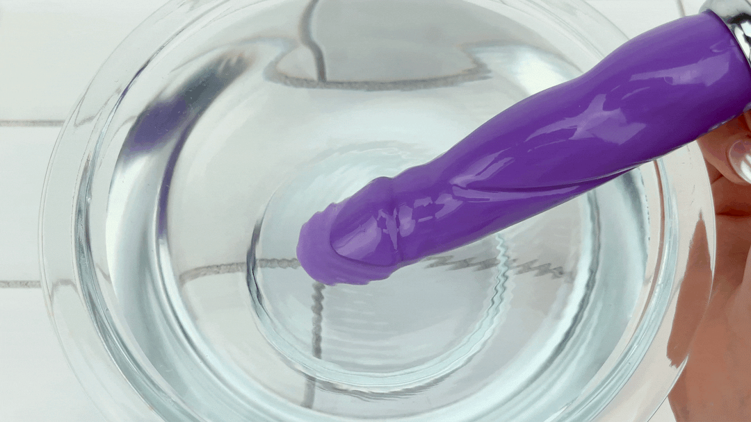 GIF OF Purple Vibrating Dildo vibrating in bowl of water