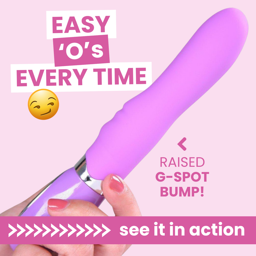 Purple silicone vibrator adult toy by TooTimid. Easy Raised G-spot bump, see it in action. 's Every Time. 