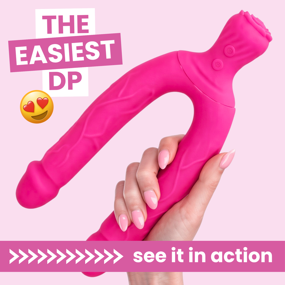 Bendy Silicone Double Dildo Vibrator with Clit Teaser the easiest double penetration ever see it in action 