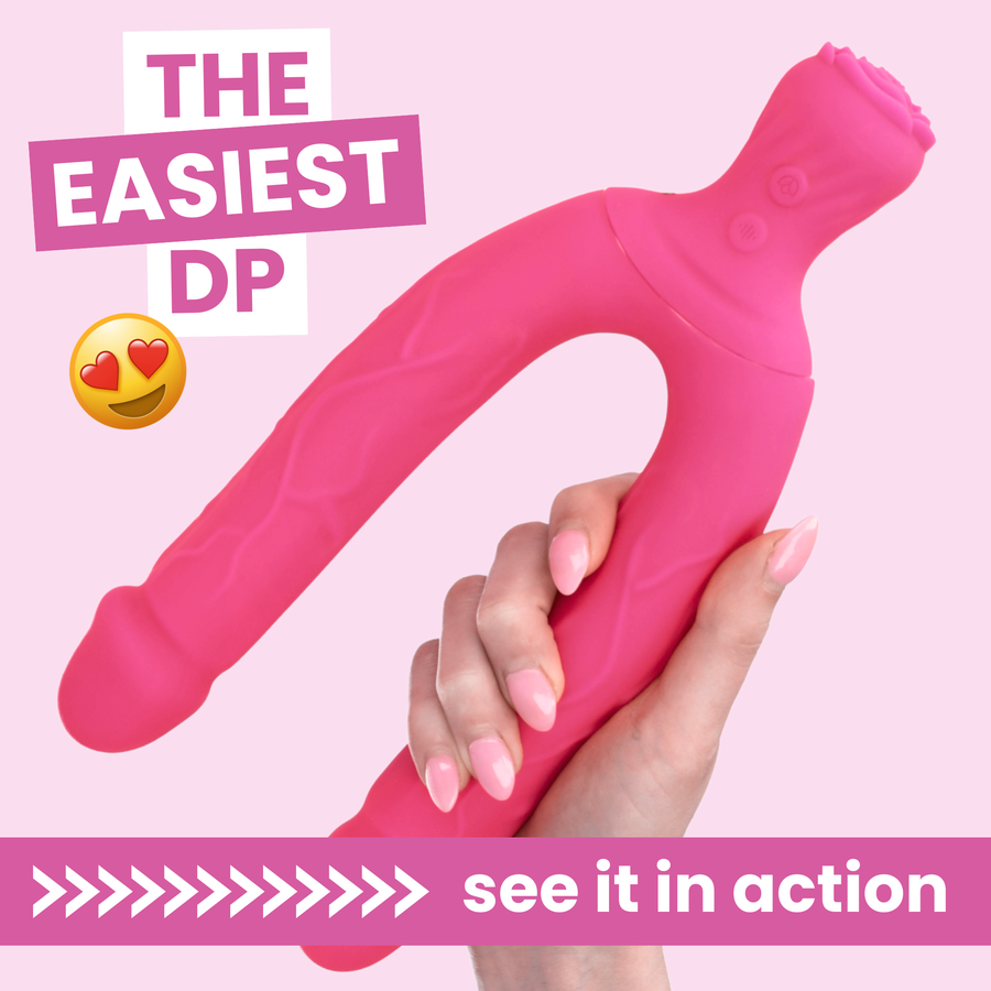 the easiest DP see it in action Bendy Silicone Double Dildo Vibrator with Clit Teaser