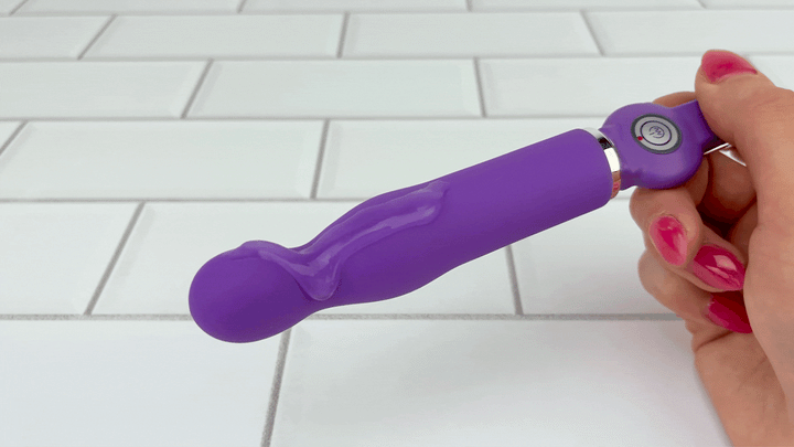GIF of lube on vibrating Rechargeable Purple Vibrator 