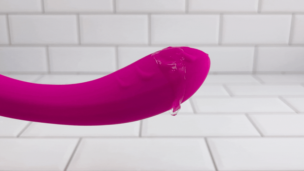 GIF of lube on vibrating bulbous rippled tip of G-Form Deluxe - Extra Strong G-Spot Wand Massager 