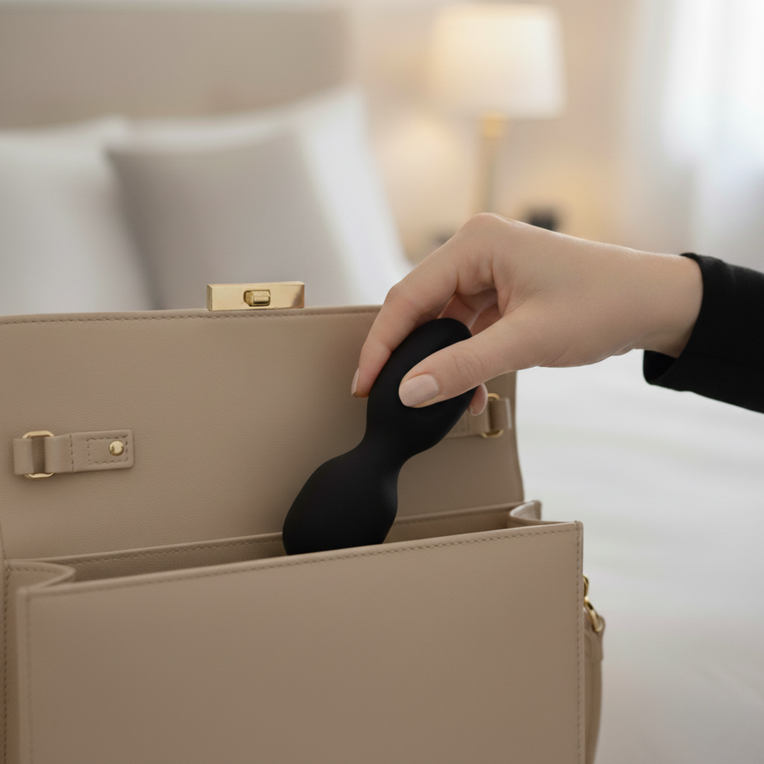 hand putting Ultra Mini Silicone Power Wand in purse 