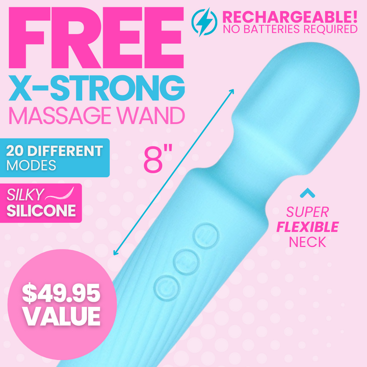 Click here to get a FREE rechargeable massage wand. Flexible neck, powerful stimulation, soft silicone. $49.95