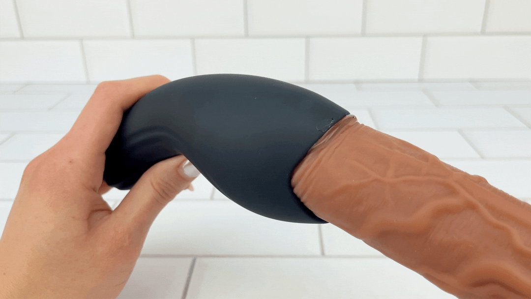 GIF of dildo inserted inside Vibrating Penis Tip Massager 