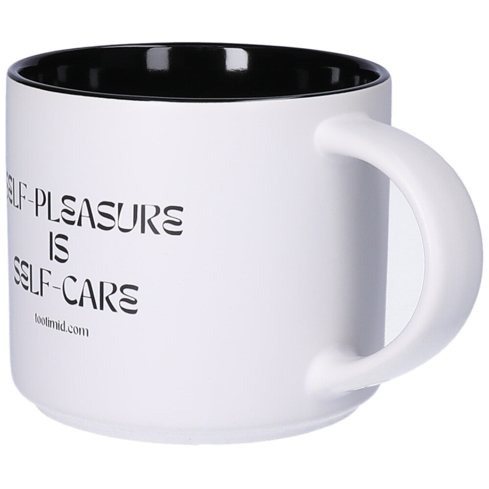 White Self-Pleasure is Self-Care Mug facing front left