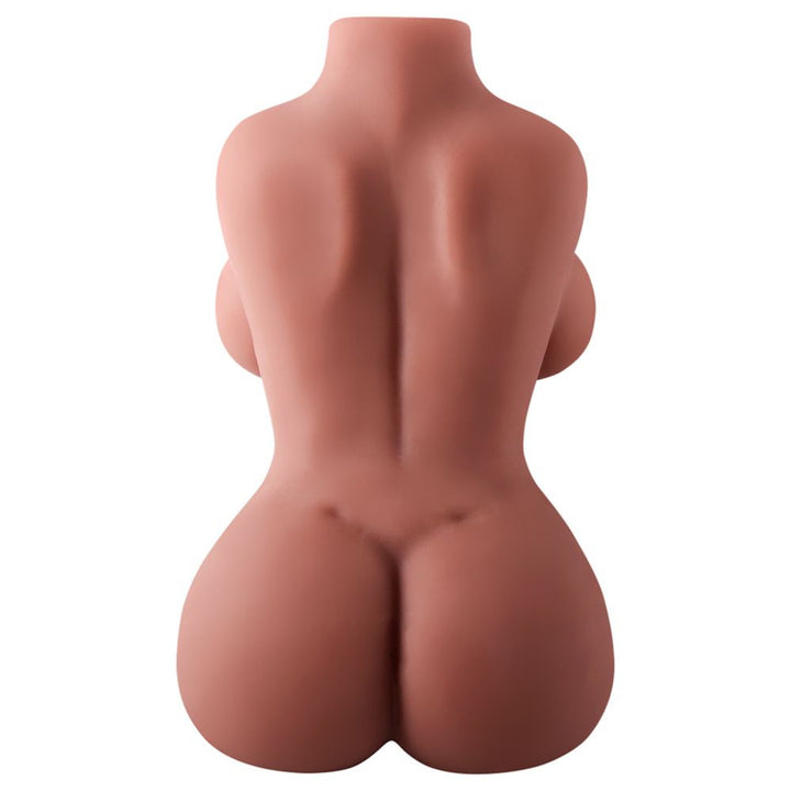 back view of caramel male masturbator showing butt and sides of breasts