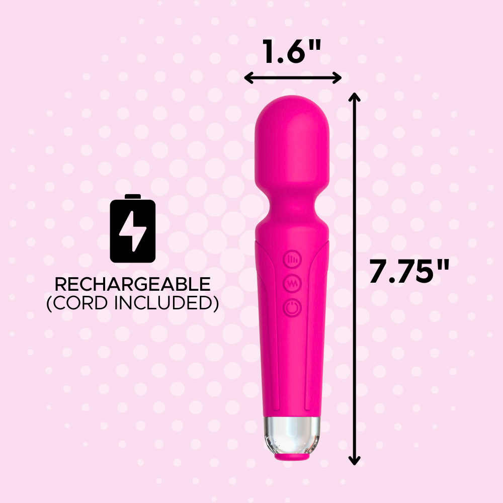 1.6 inches wide, 7.75 inches long. rechargeable, cord included