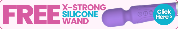 Promotional banner for a free silicone wand with a purple wand and text on a white background.
