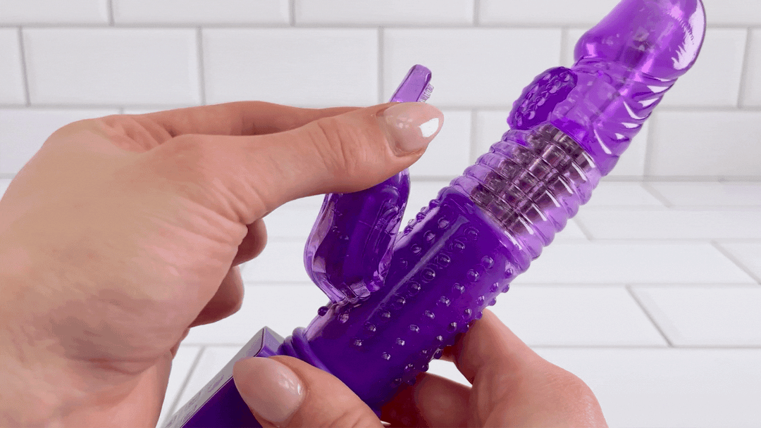 GIF of Ribbed Rotating Rabbit Vibe bunny neck being bent to show flexibility 