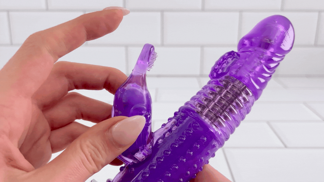 GIF of Ribbed Rotating Rabbit Vibe bunny being brushed against 