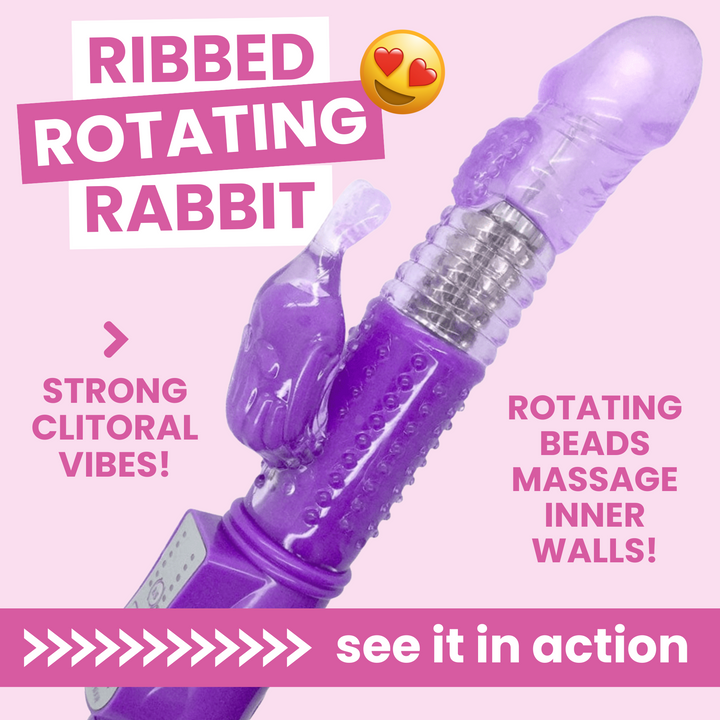 ribbed rotating rabbit strong clitoral vibes! rotating beads massage inner walls! see it in action >>>>> 