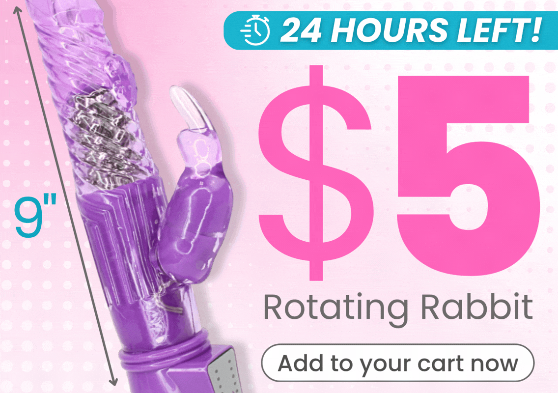 GIF of purple rotating rabbit on a pink and white ombre background. 24 hours left - $5 rotating rabbit - add to your cart now.