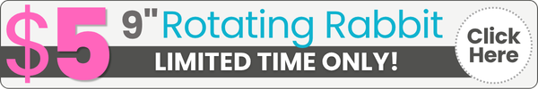 Promotional banner for a $5 9-inch rotating rabbit toy, featuring a pink and blue graphic with the text 'LIMITED TIME ONLY!' and a 'Click Here' button.