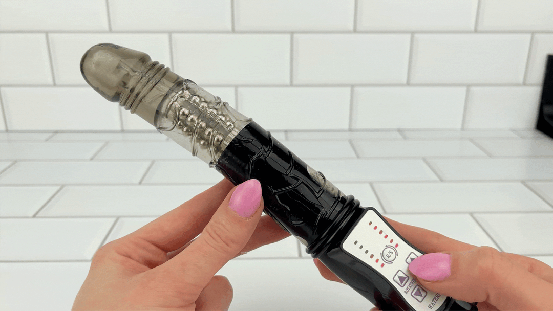 GIF of Veined ROTATING Dildo from TooTimid rotating beads being turned on 