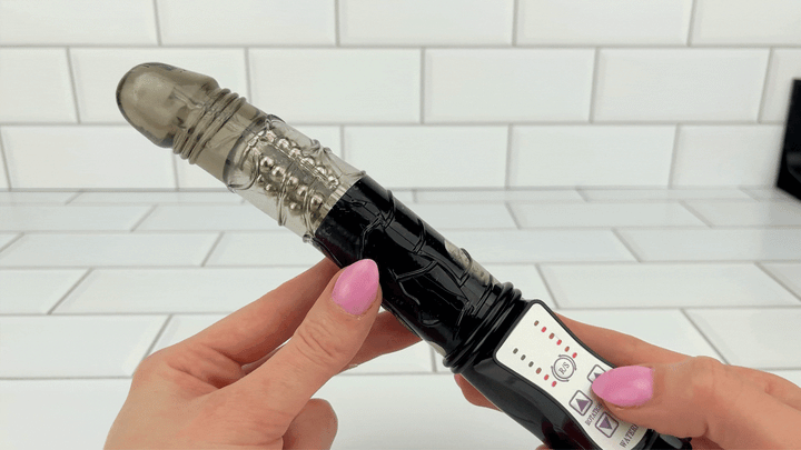 GIF of Veined ROTATING Dildo from TooTimid rotating beads being turned on 