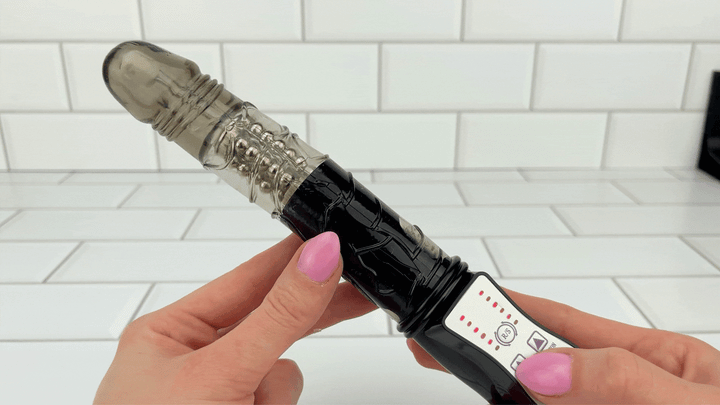 GIF of Veined ROTATING Dildo rotating beads on low setting 