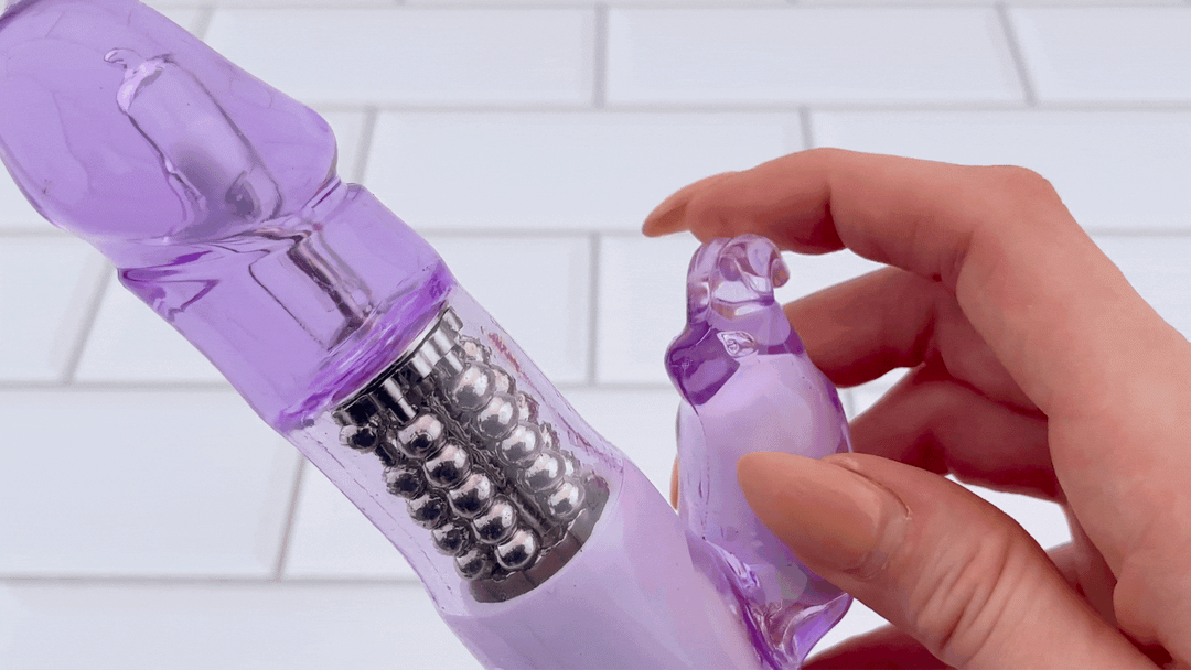 GIF of teasing fluttering bunny ears from Beginners Rotating G-Spot Massaging Rabbit Vibrator 