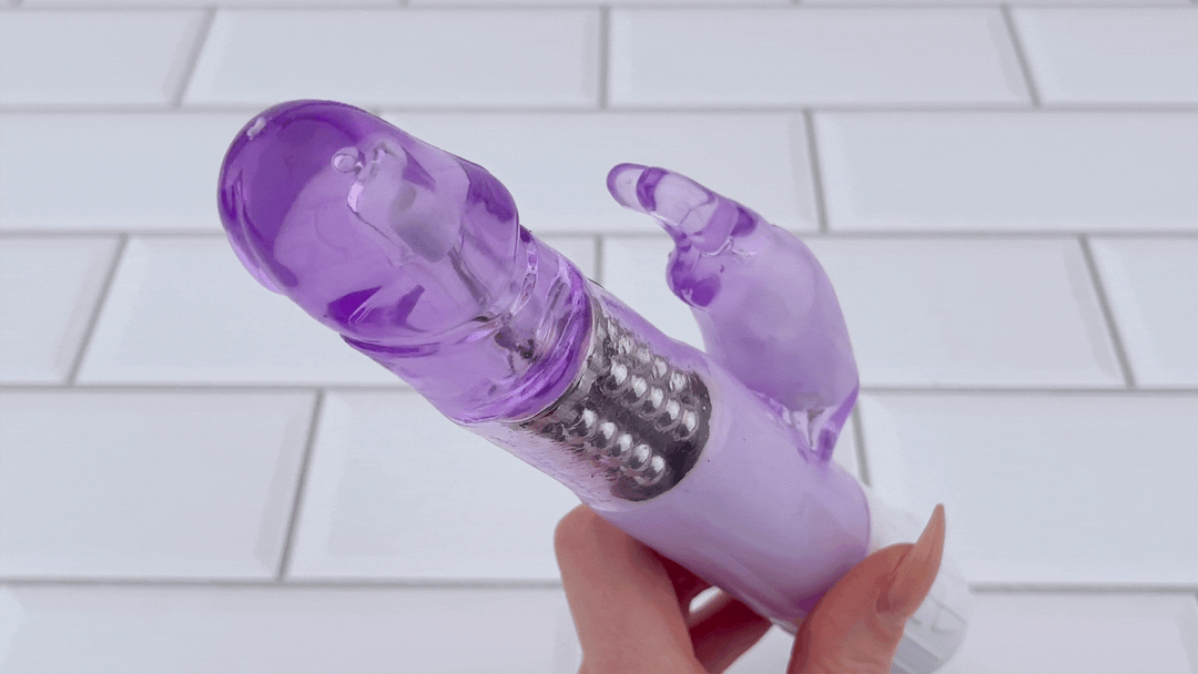 GIF angled view of rotating function from Beginners Rotating G-Spot Massaging Rabbit Vibrator 