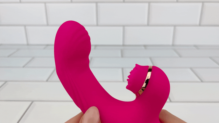 GIF of Fingering Clit Tickling Dual Action Vibrator close up of fingering vibrating shaft 