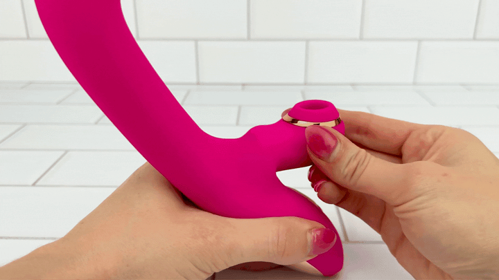 GIF Pinpoint G-Spot Rotating Clit Suction Dual Action Vibrator neck being bent to demonstrate flexibility 