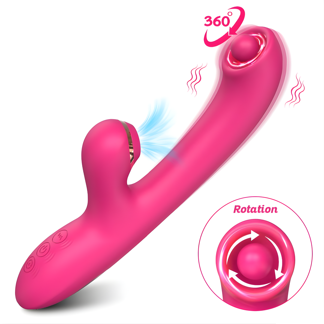 depiction of features from Pinpoint G-Spot Rotating Clit Suction Dual Action Vibrator 