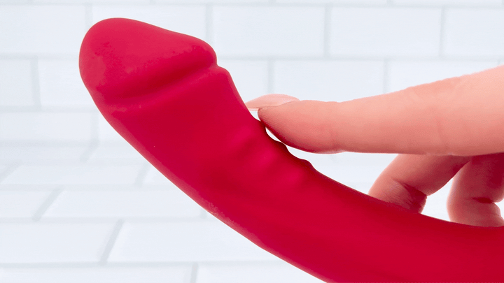 GIF of The Hop To It Rabbit Vibrator finger brushing against raised g-spot bumps 