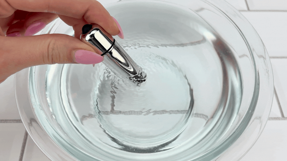 GIF of Rechargeable Bullet Vibrator vibrating in bowl of water