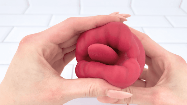 GIF of lips being squished from Flaming Red Lips Self-Motion Flickering Tongue Clit Stimulator 