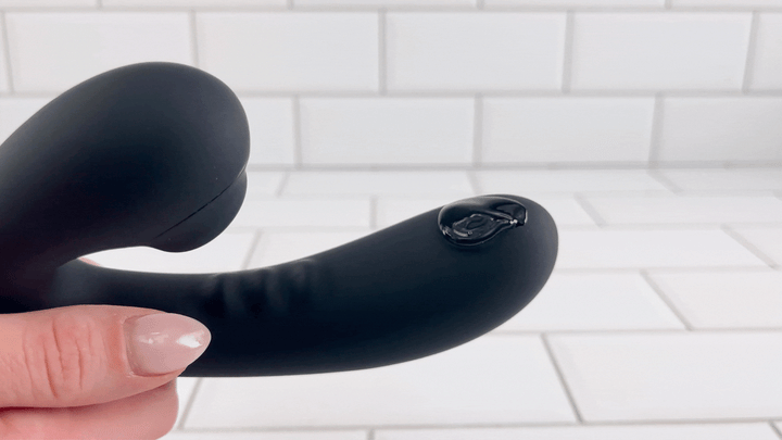 GIF of Deep Penetrating Dual-Action Air Pulse Vibrator  with lube on vibrating bulbous tip 