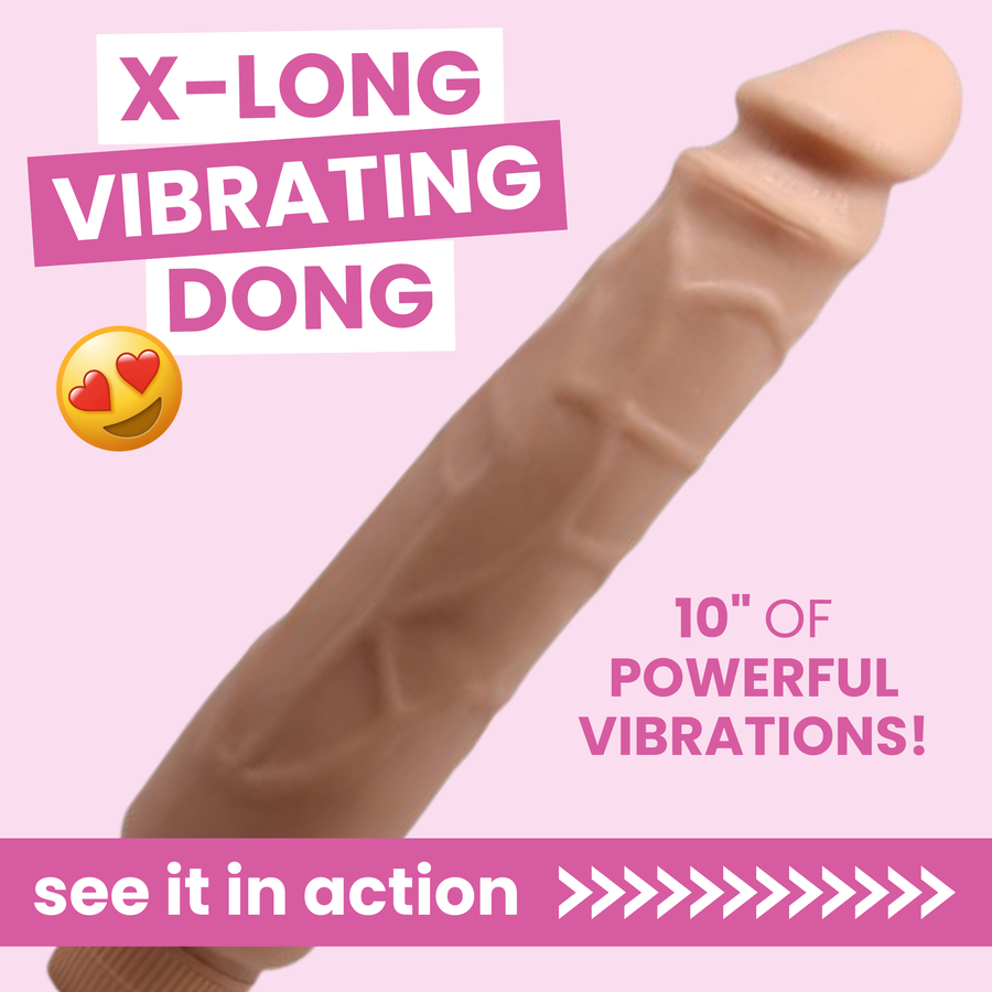 Extra-Long Dildo Vibrator. 10 inches of powerful vibrations. see it in action.