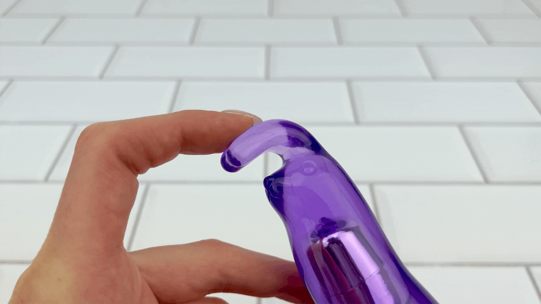 GIF of fingers pressing down on flexible Power Rabbit Vibe with Clit Stimulating Bunny Ears 